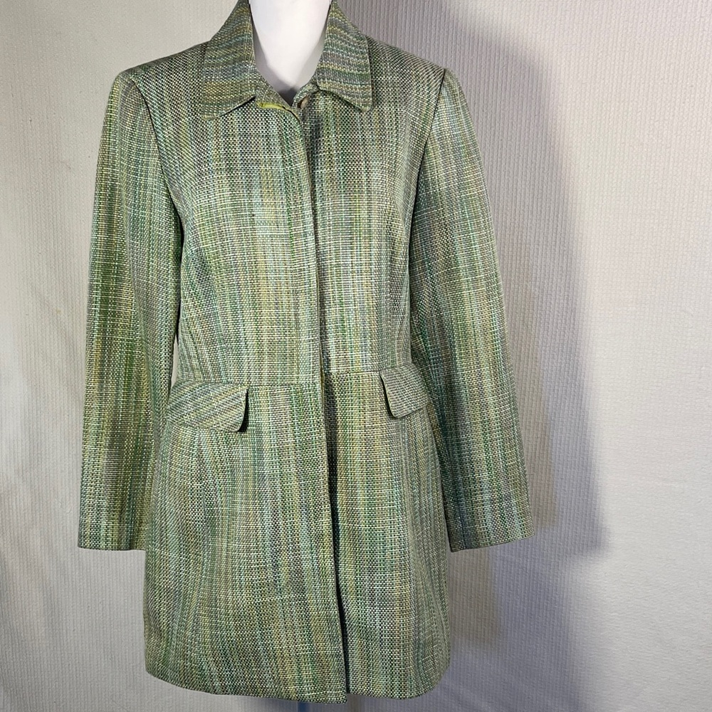 Chic Green Plaid Women's Trench Coat - used in great condition